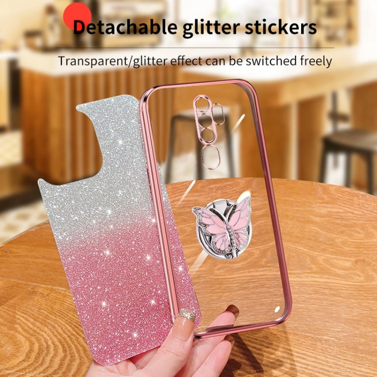 For OPPO A11x / A9 2020 Plated Gradient Glitter Butterfly Holder TPU Phone Case