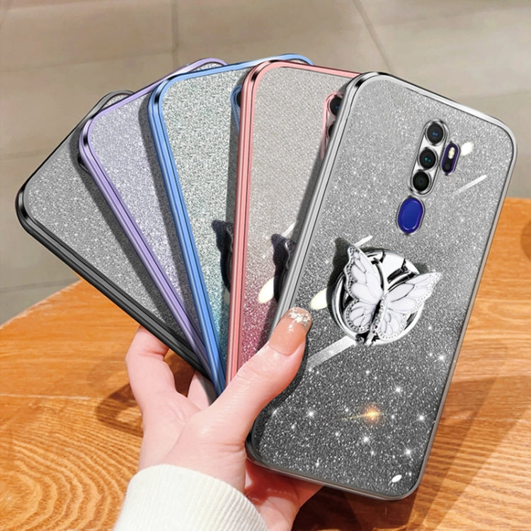 For OPPO A11x / A9 2020 Plated Gradient Glitter Butterfly Holder TPU Phone Case