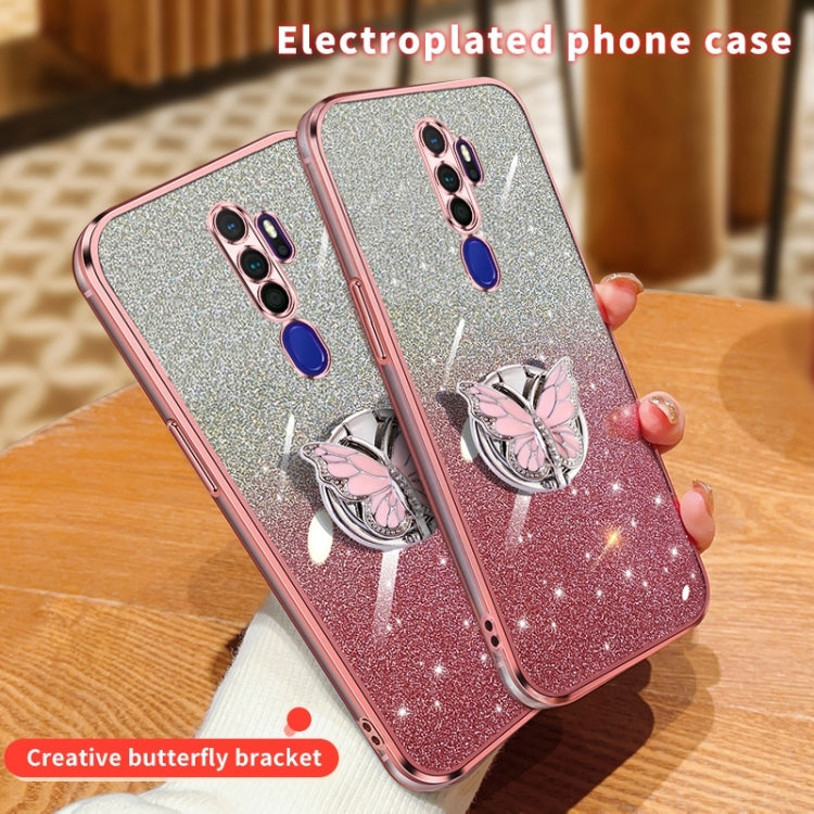 For OPPO A11x / A9 2020 Plated Gradient Glitter Butterfly Holder TPU Phone Case