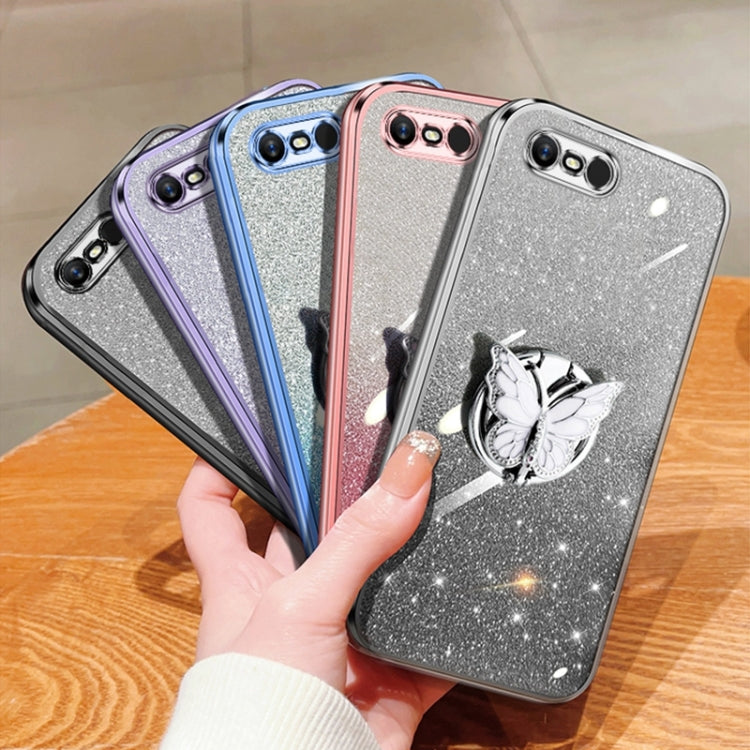 For OPPO A1k Plated Gradient Glitter Butterfly Holder TPU Phone Case