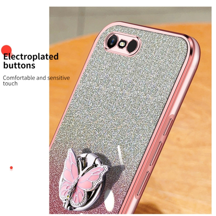 For OPPO A1k Plated Gradient Glitter Butterfly Holder TPU Phone Case