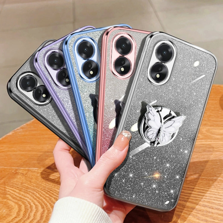 For OPPO A38 4G Plated Gradient Glitter Butterfly Holder TPU Phone Case