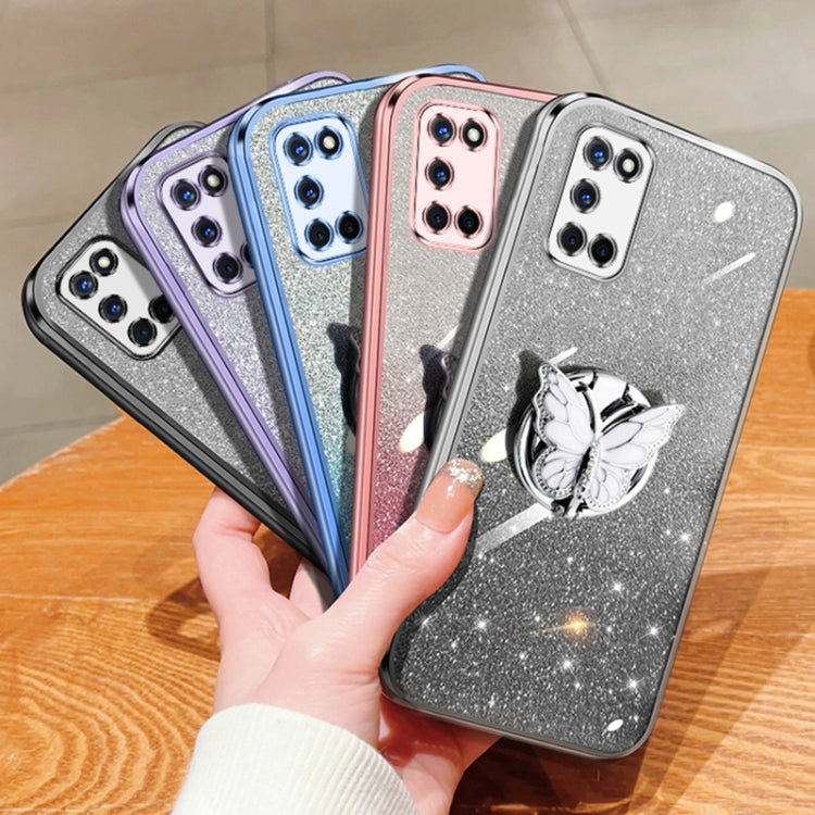 For OPPO A52 Plated Gradient Glitter Butterfly Holder TPU Phone Case