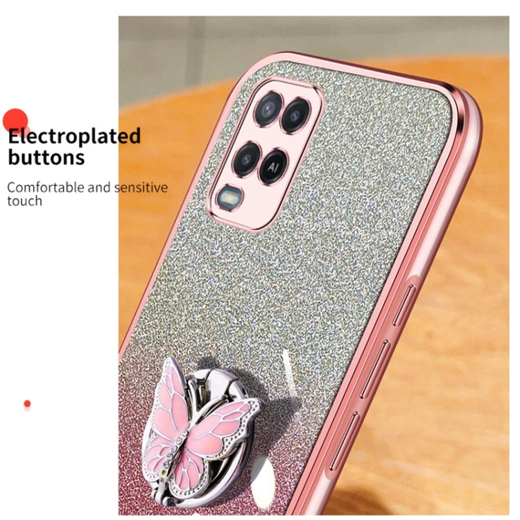 For OPPO A54 Plated Gradient Glitter Butterfly Holder TPU Phone Case