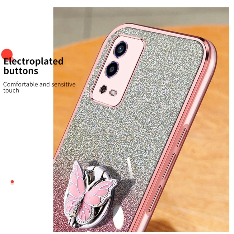 For OPPO A55 4G Plated Gradient Glitter Butterfly Holder TPU Phone Case