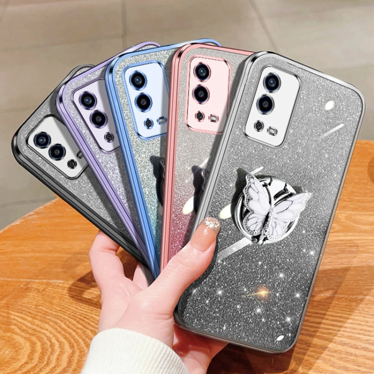 For OPPO A55 4G Plated Gradient Glitter Butterfly Holder TPU Phone Case