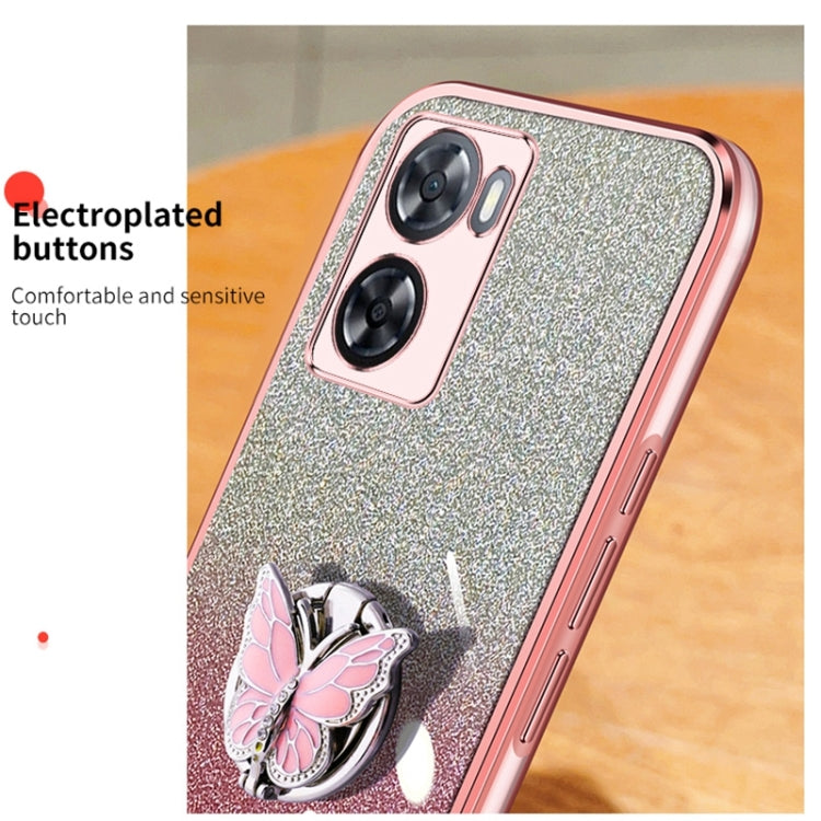 For OPPO A57 4G Plated Gradient Glitter Butterfly Holder TPU Phone Case