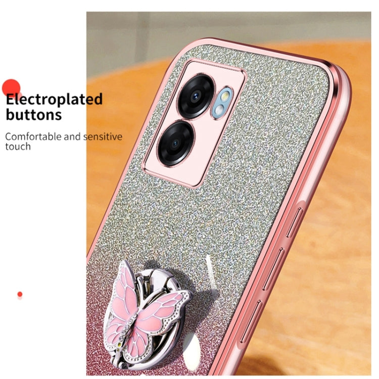 For OPPO A57 5G Plated Gradient Glitter Butterfly Holder TPU Phone Case