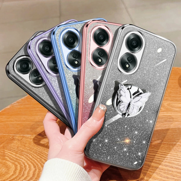 For OPPO A58 4G Plated Gradient Glitter Butterfly Holder TPU Phone Case
