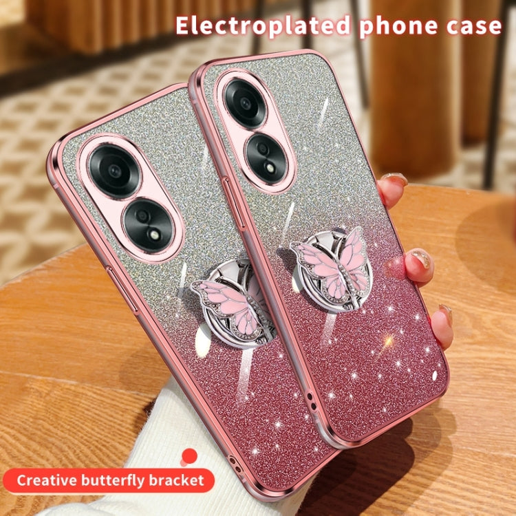 For OPPO A58 4G Plated Gradient Glitter Butterfly Holder TPU Phone Case