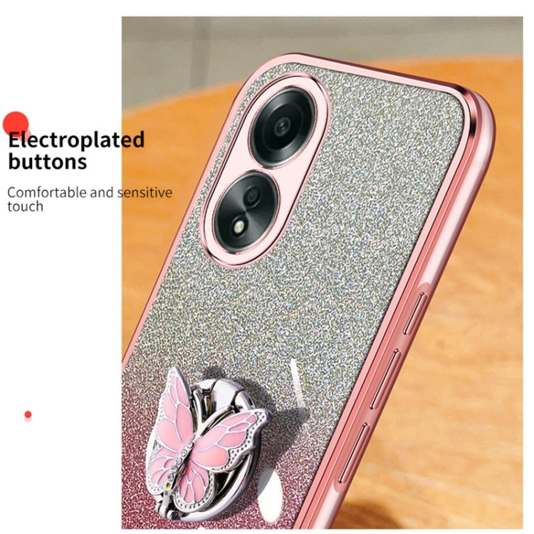 For OPPO A58 4G Plated Gradient Glitter Butterfly Holder TPU Phone Case