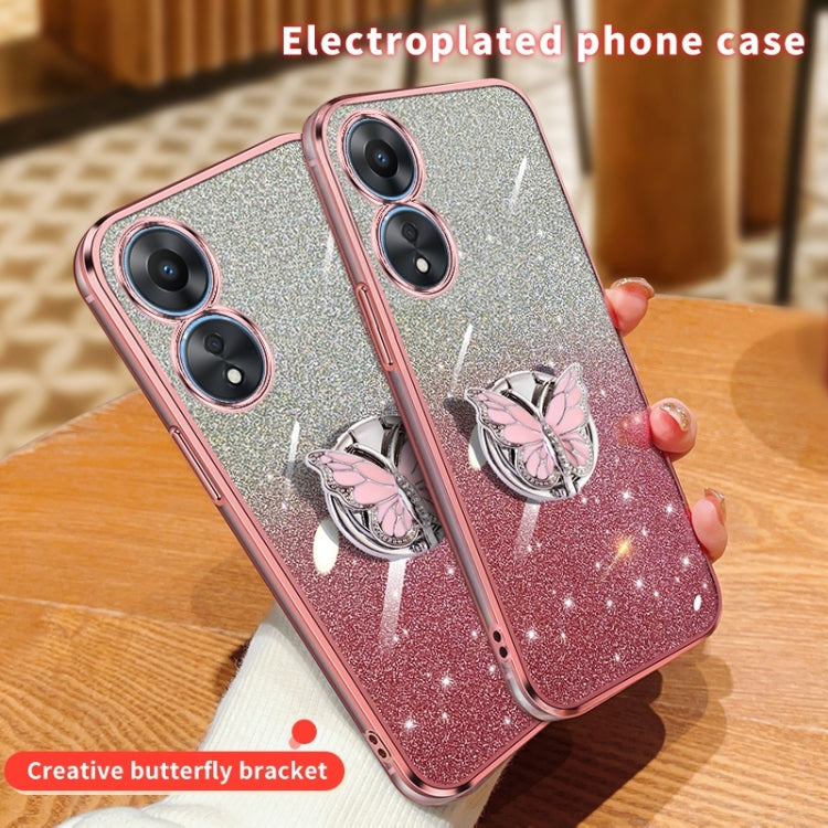 For OPPO A58 5G Plated Gradient Glitter Butterfly Holder TPU Phone Case