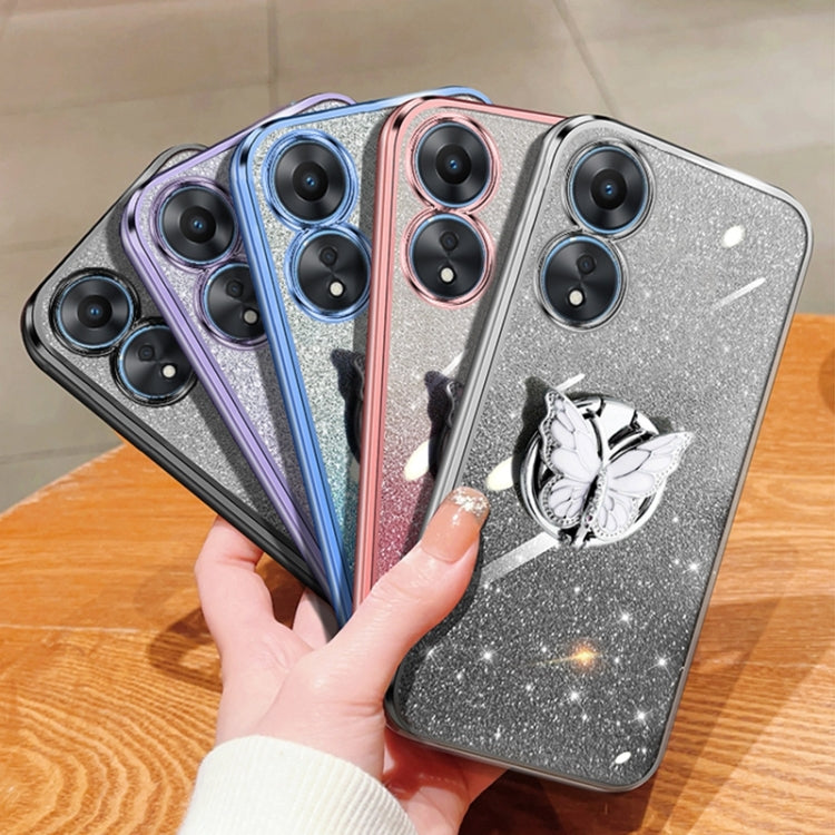 For OPPO A58 5G Plated Gradient Glitter Butterfly Holder TPU Phone Case