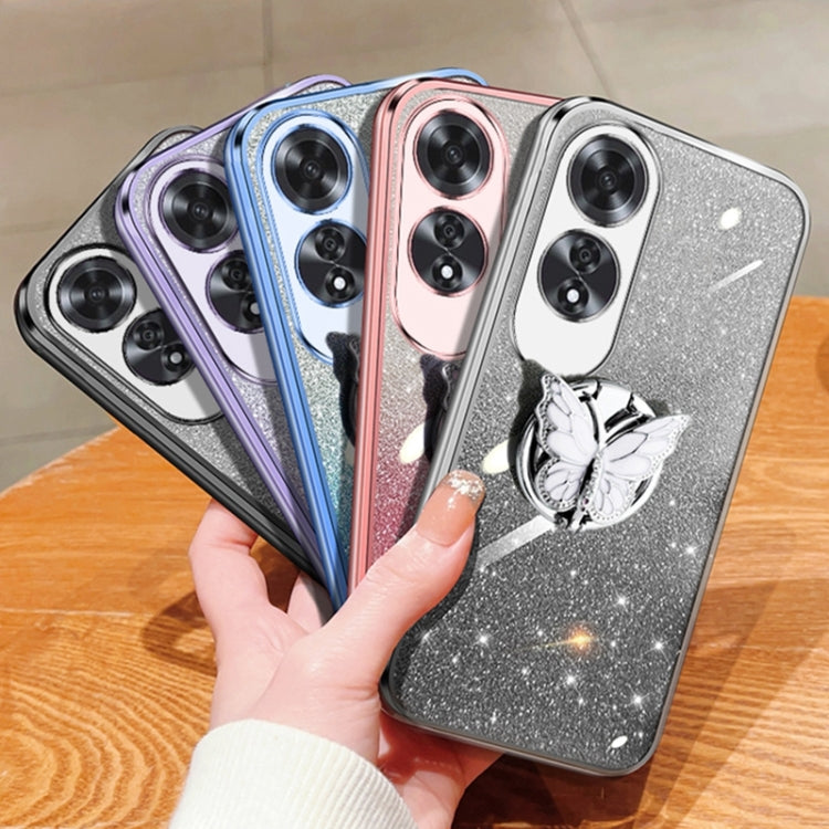 For OPPO A60 Plated Gradient Glitter Butterfly Holder TPU Phone Case
