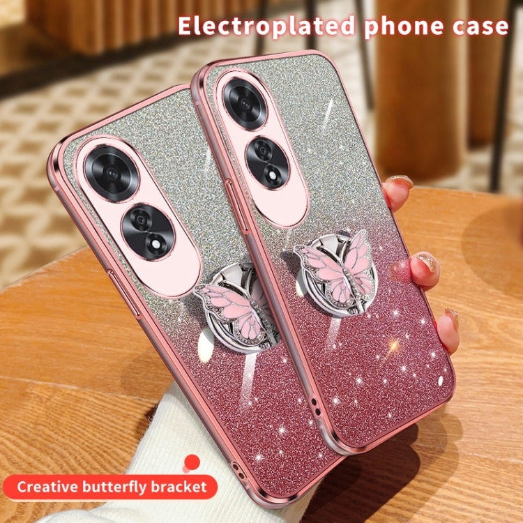 For OPPO A60 Plated Gradient Glitter Butterfly Holder TPU Phone Case