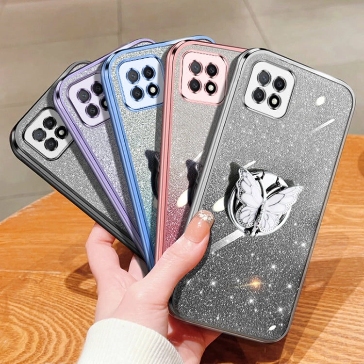 For OPPO A72 5G Plated Gradient Glitter Butterfly Holder TPU Phone Case