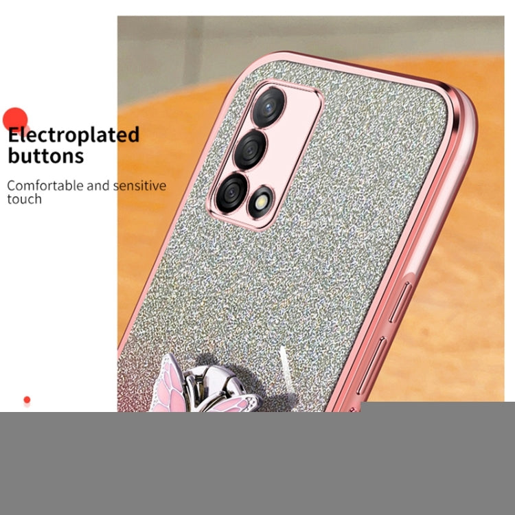 For OPPO A74 Plated Gradient Glitter Butterfly Holder TPU Phone Case