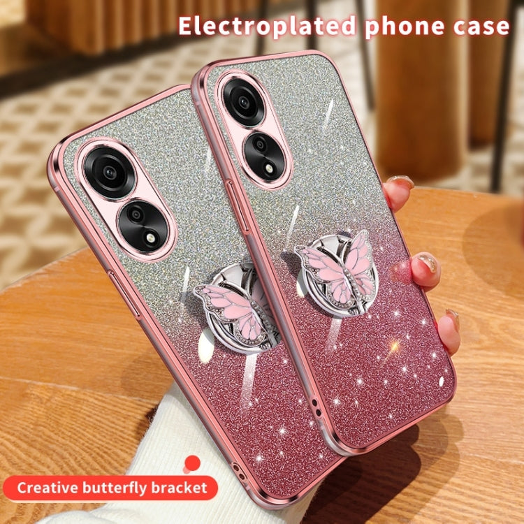 For OPPO A78 4G Plated Gradient Glitter Butterfly Holder TPU Phone Case