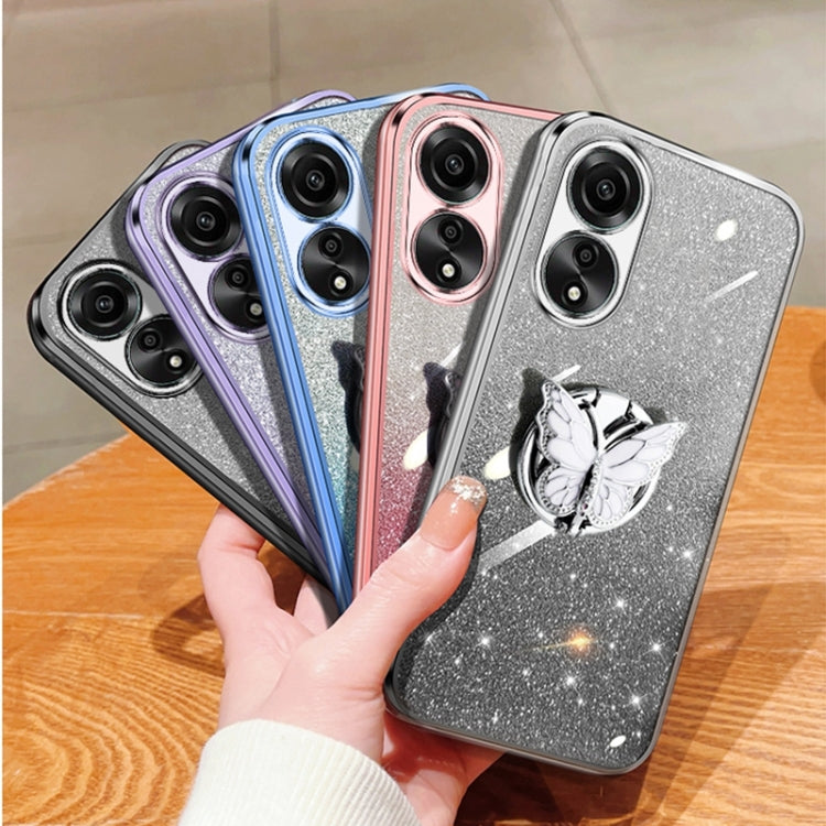 For OPPO A78 4G Plated Gradient Glitter Butterfly Holder TPU Phone Case