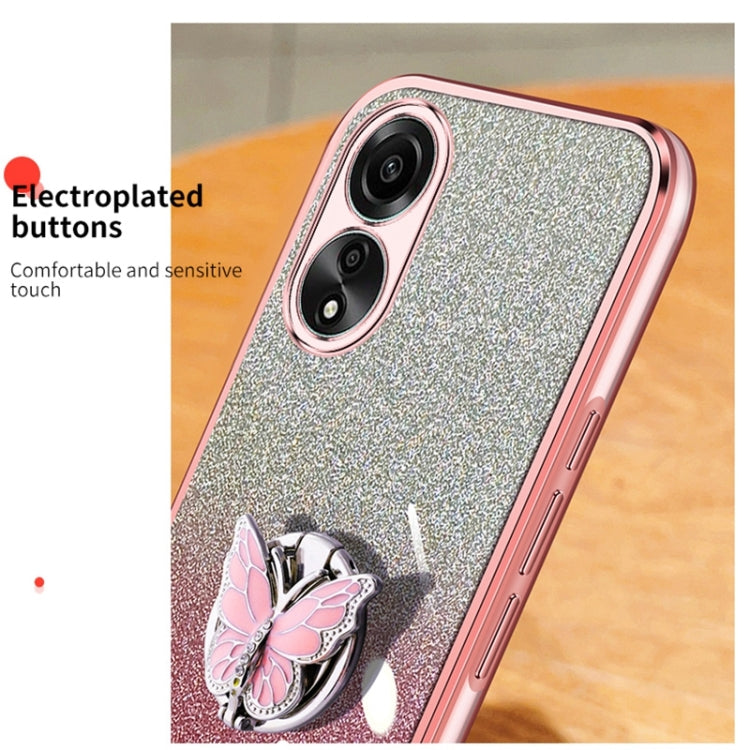 For OPPO A78 4G Plated Gradient Glitter Butterfly Holder TPU Phone Case