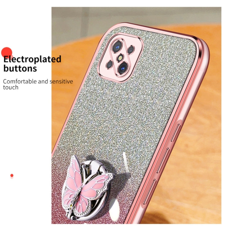 For OPPO A92s Plated Gradient Glitter Butterfly Holder TPU Phone Case