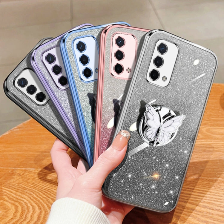 For OPPO A93 5G Plated Gradient Glitter Butterfly Holder TPU Phone Case
