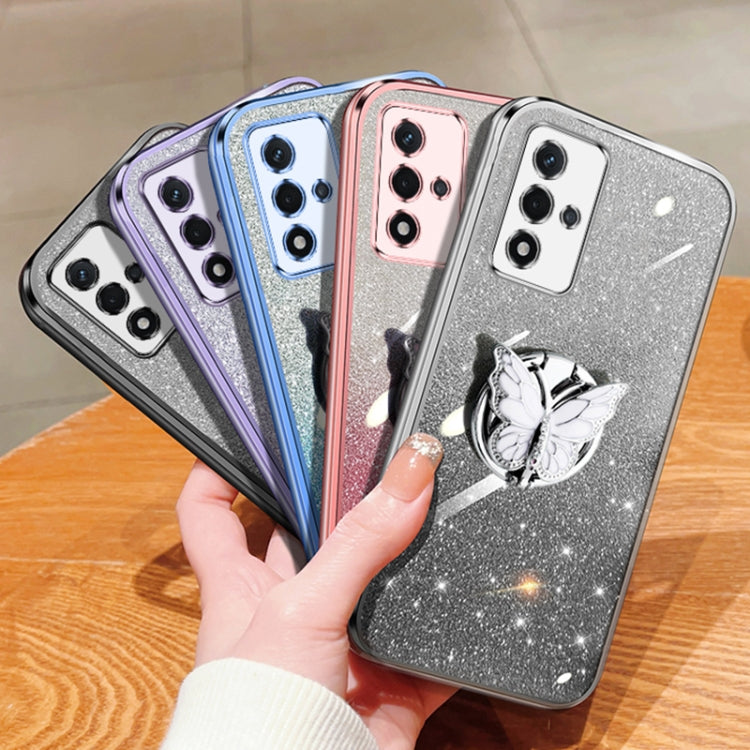 For OPPO A93s 5G Plated Gradient Glitter Butterfly Holder TPU Phone Case