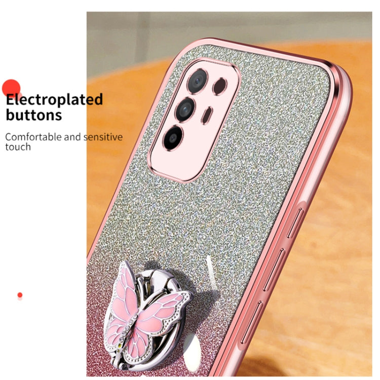 For OPPO A94 5G Plated Gradient Glitter Butterfly Holder TPU Phone Case