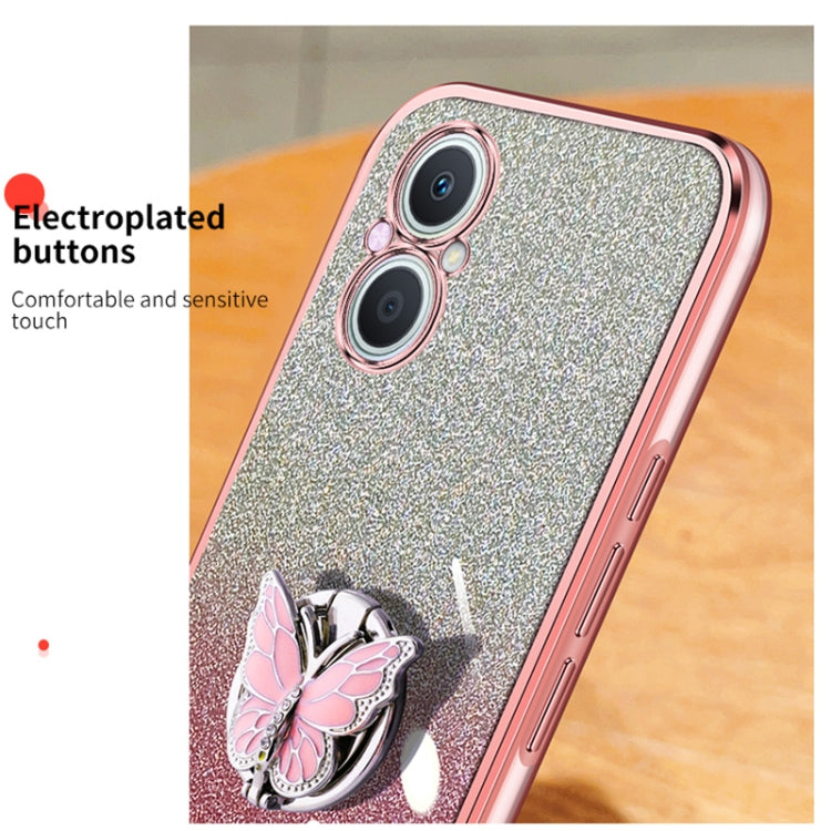 For OPPO A96 Plated Gradient Glitter Butterfly Holder TPU Phone Case