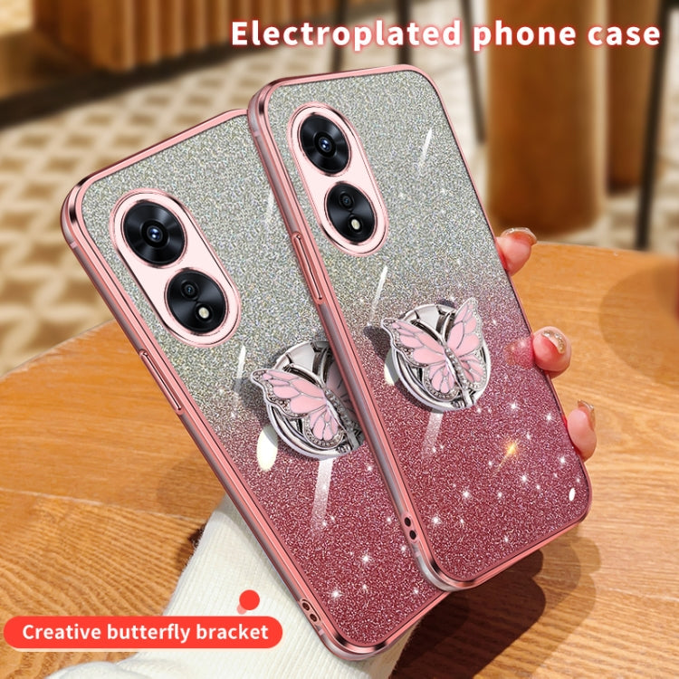 For OPPO A97 5G Plated Gradient Glitter Butterfly Holder TPU Phone Case