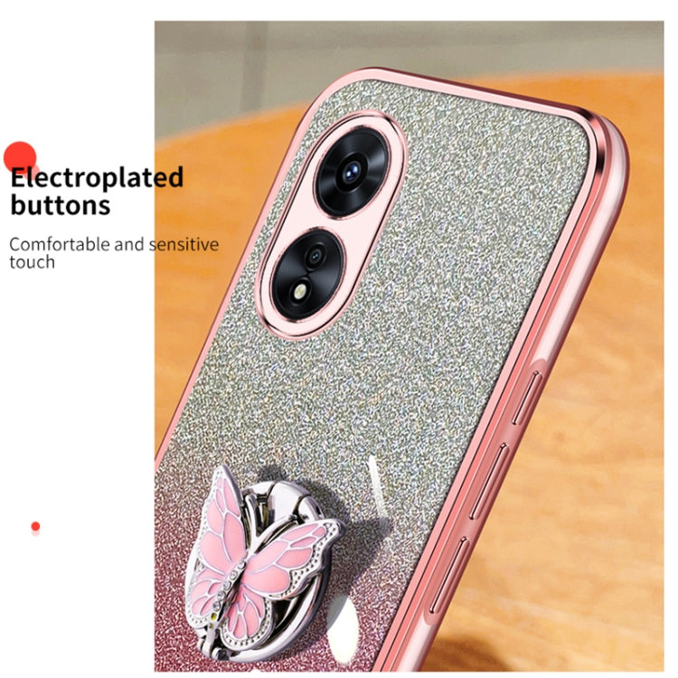 For OPPO A97 5G Plated Gradient Glitter Butterfly Holder TPU Phone Case