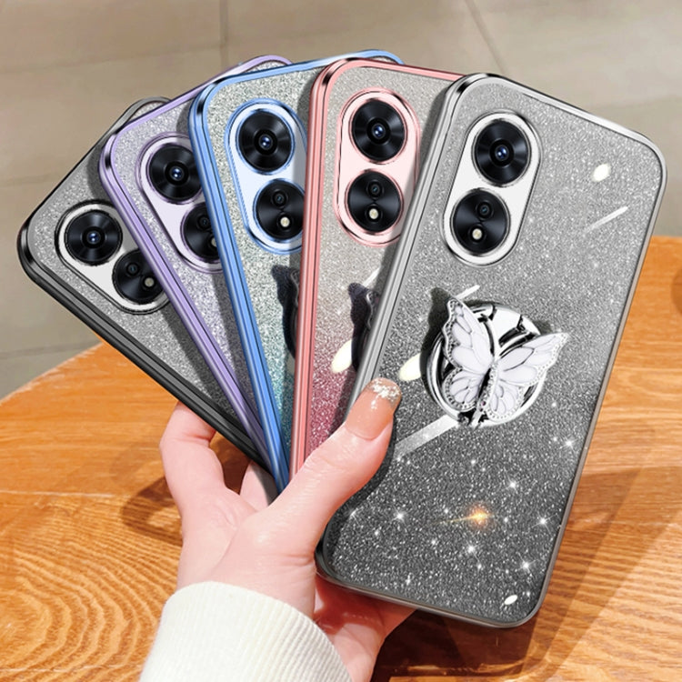 For OPPO A97 5G Plated Gradient Glitter Butterfly Holder TPU Phone Case
