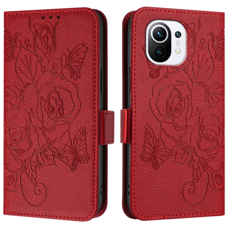 For Xiaomi Mi 11 Embossed Rose RFID Anti-theft Leather Phone Case