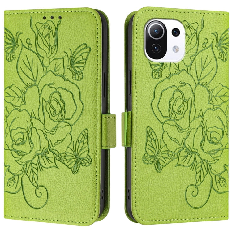 For Xiaomi Mi 11 Lite Embossed Rose RFID Anti-theft Leather Phone Case