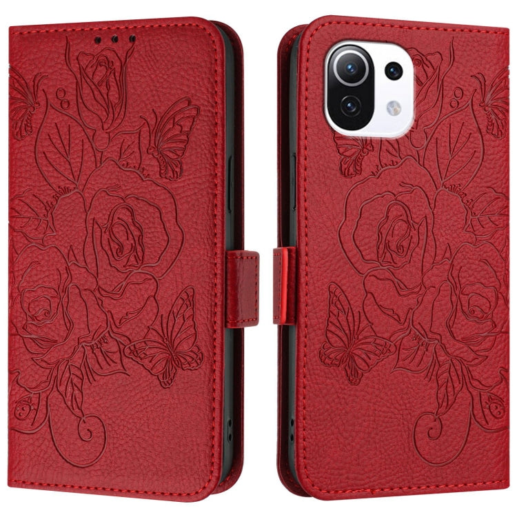For Xiaomi Mi 11 Lite Embossed Rose RFID Anti-theft Leather Phone Case