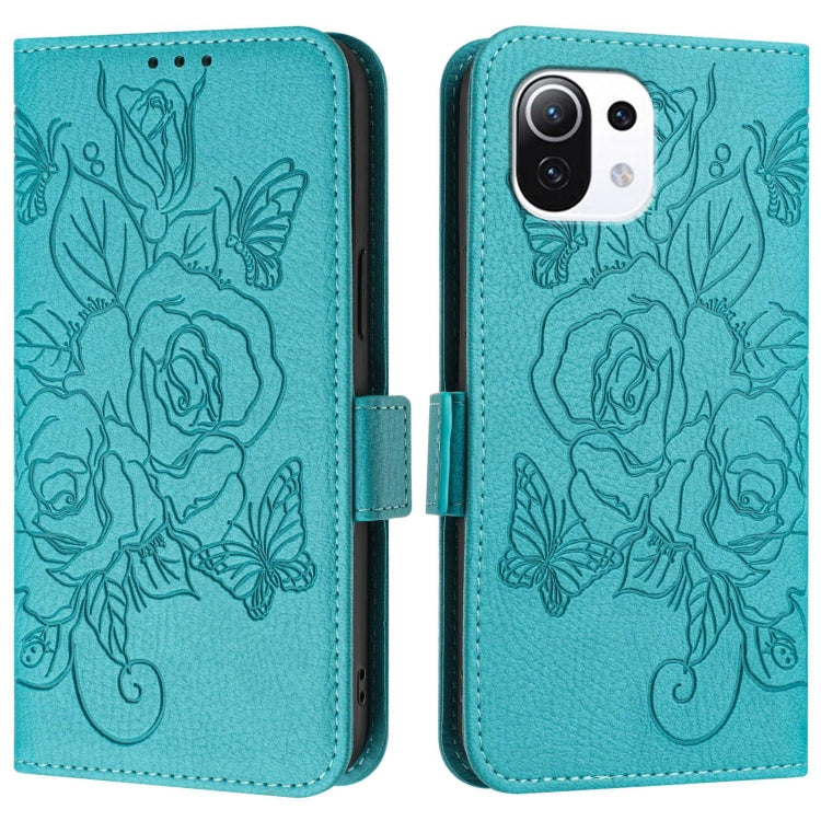 For Xiaomi Mi 11 Lite Embossed Rose RFID Anti-theft Leather Phone Case