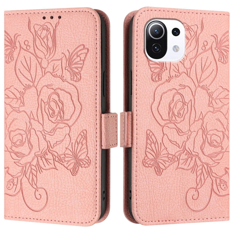 For Xiaomi Mi 11 Lite Embossed Rose RFID Anti-theft Leather Phone Case