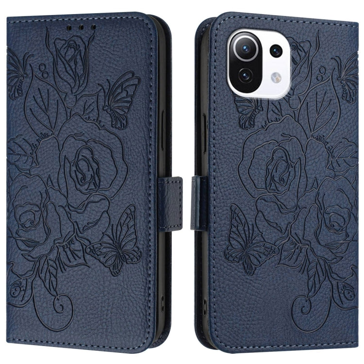 For Xiaomi Mi 11 Lite Embossed Rose RFID Anti-theft Leather Phone Case