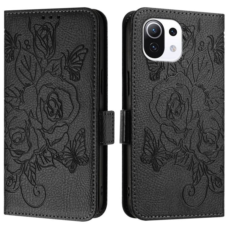 For Xiaomi Mi 11 Lite Embossed Rose RFID Anti-theft Leather Phone Case