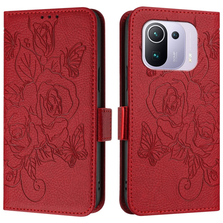For Xiaomi Mi 11 Pro Embossed Rose RFID Anti-theft Leather Phone Case