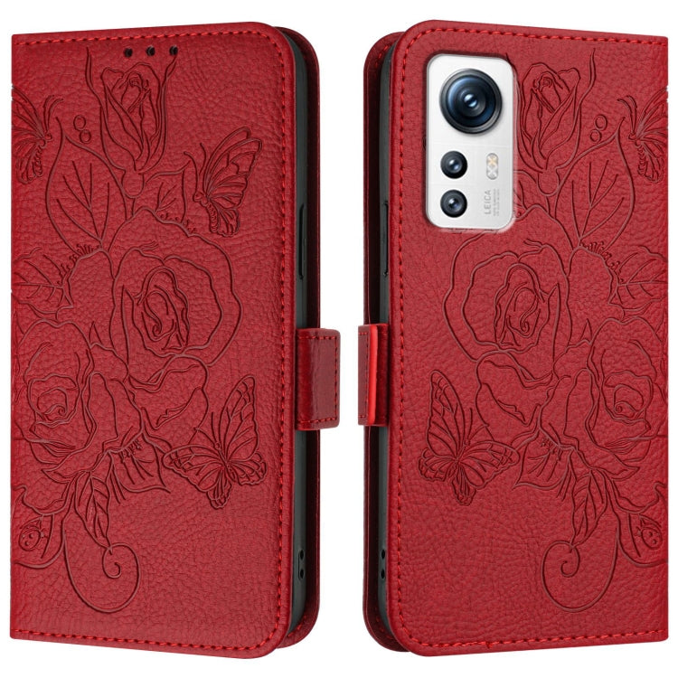 For Xiaomi 12 5G / 12X 5G / 12S 5G Embossed Rose RFID Anti-theft Leather Phone Case