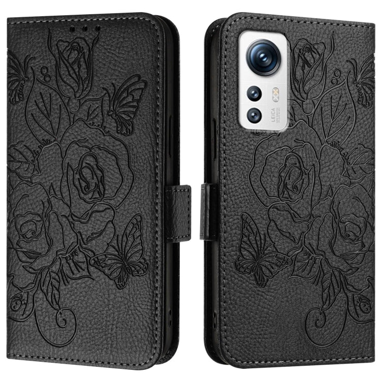 For Xiaomi 12 5G / 12X 5G / 12S 5G Embossed Rose RFID Anti-theft Leather Phone Case