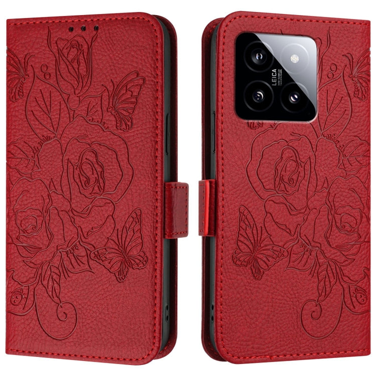 For Xiaomi 14 5G Embossed Rose RFID Anti-theft Leather Phone Case