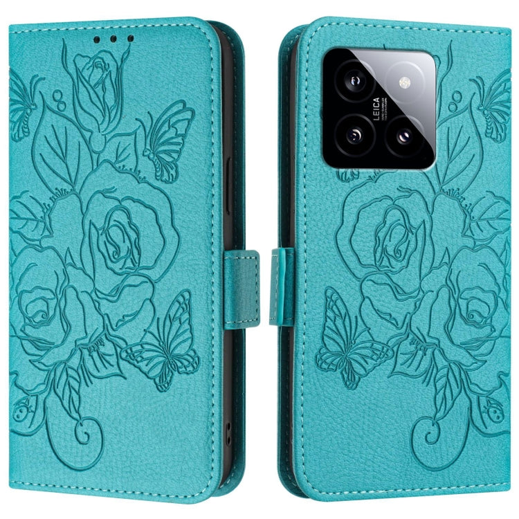 For Xiaomi 14 5G Embossed Rose RFID Anti-theft Leather Phone Case