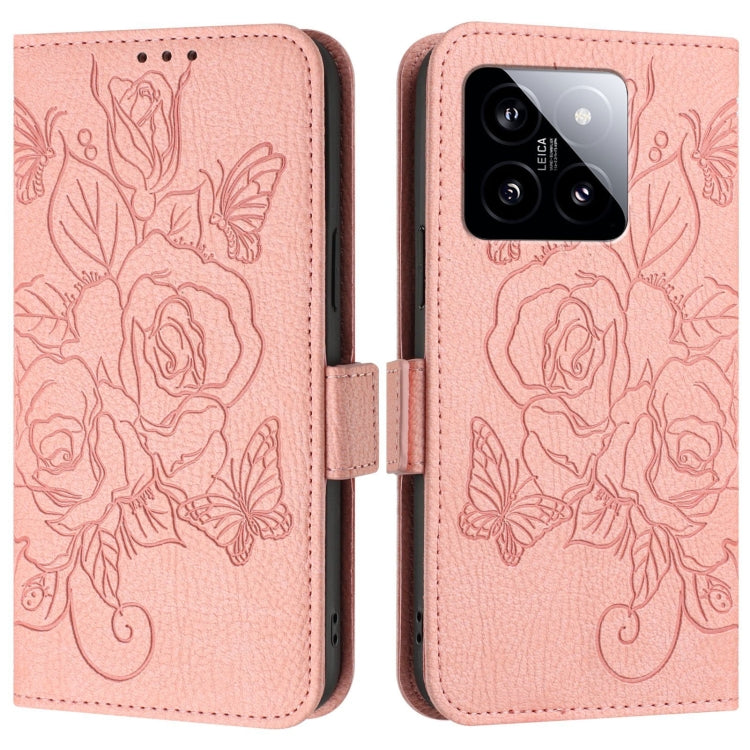 For Xiaomi 14 5G Embossed Rose RFID Anti-theft Leather Phone Case