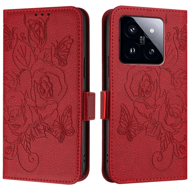 For Xiaomi 14 Pro 5G Embossed Rose RFID Anti-theft Leather Phone Case
