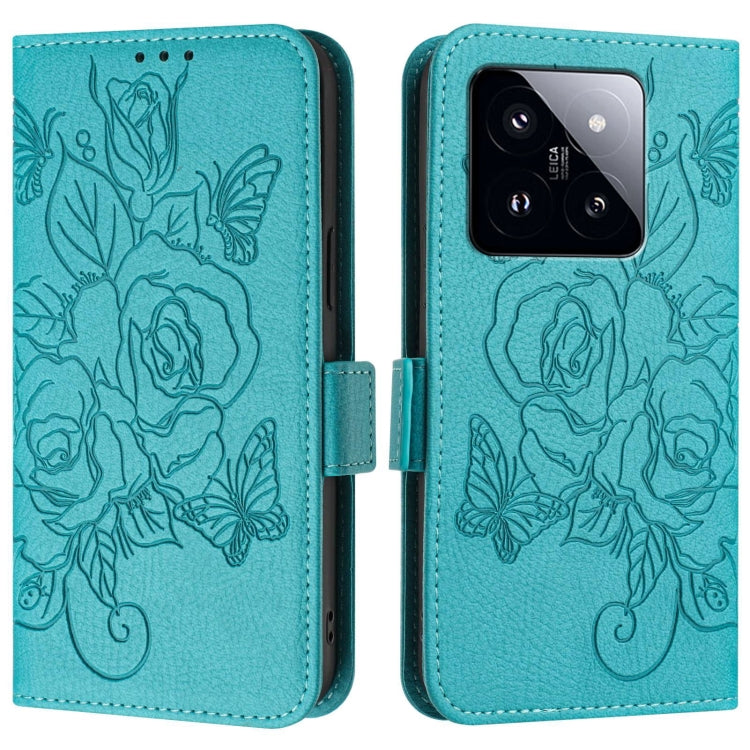 For Xiaomi 14 Pro 5G Embossed Rose RFID Anti-theft Leather Phone Case