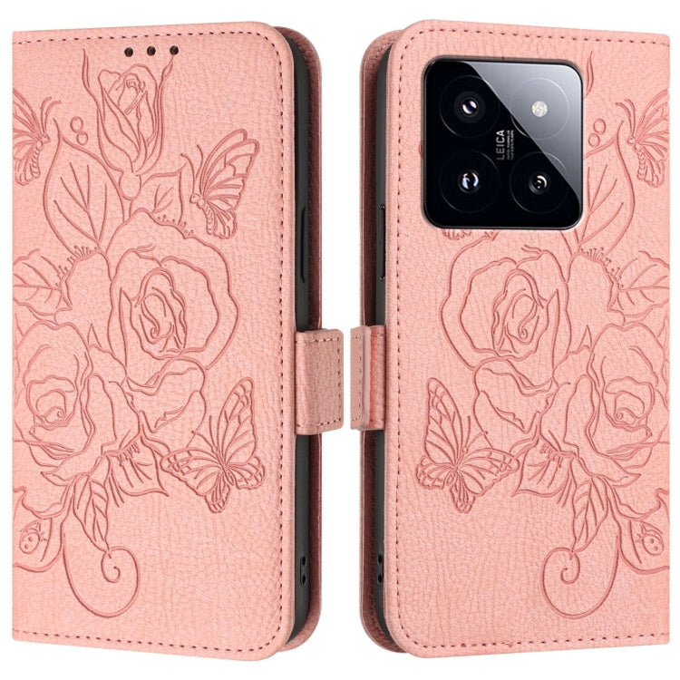 For Xiaomi 14 Pro 5G Embossed Rose RFID Anti-theft Leather Phone Case