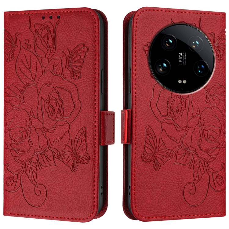 For Xiaomi 14 Ultra 5G Global Embossed Rose RFID Anti-theft Leather Phone Case