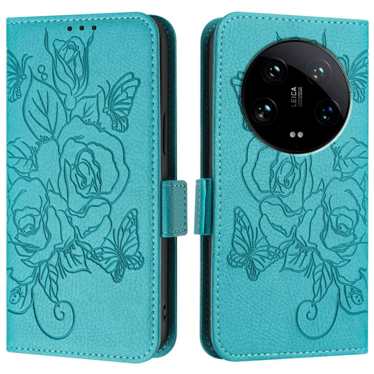 For Xiaomi 14 Ultra 5G Global Embossed Rose RFID Anti-theft Leather Phone Case